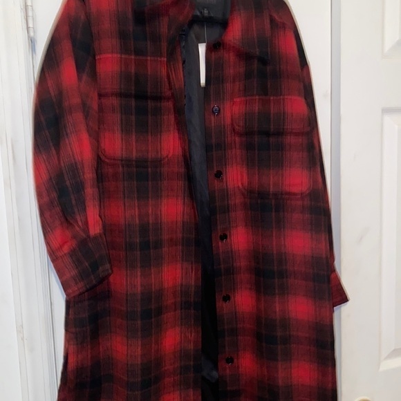 BANANA REPUBLIC FACTORY WOMAN RED PLAID LONG SHACKET COAT SIZE M .NEW WITH TAGS - Picture 4 of 11